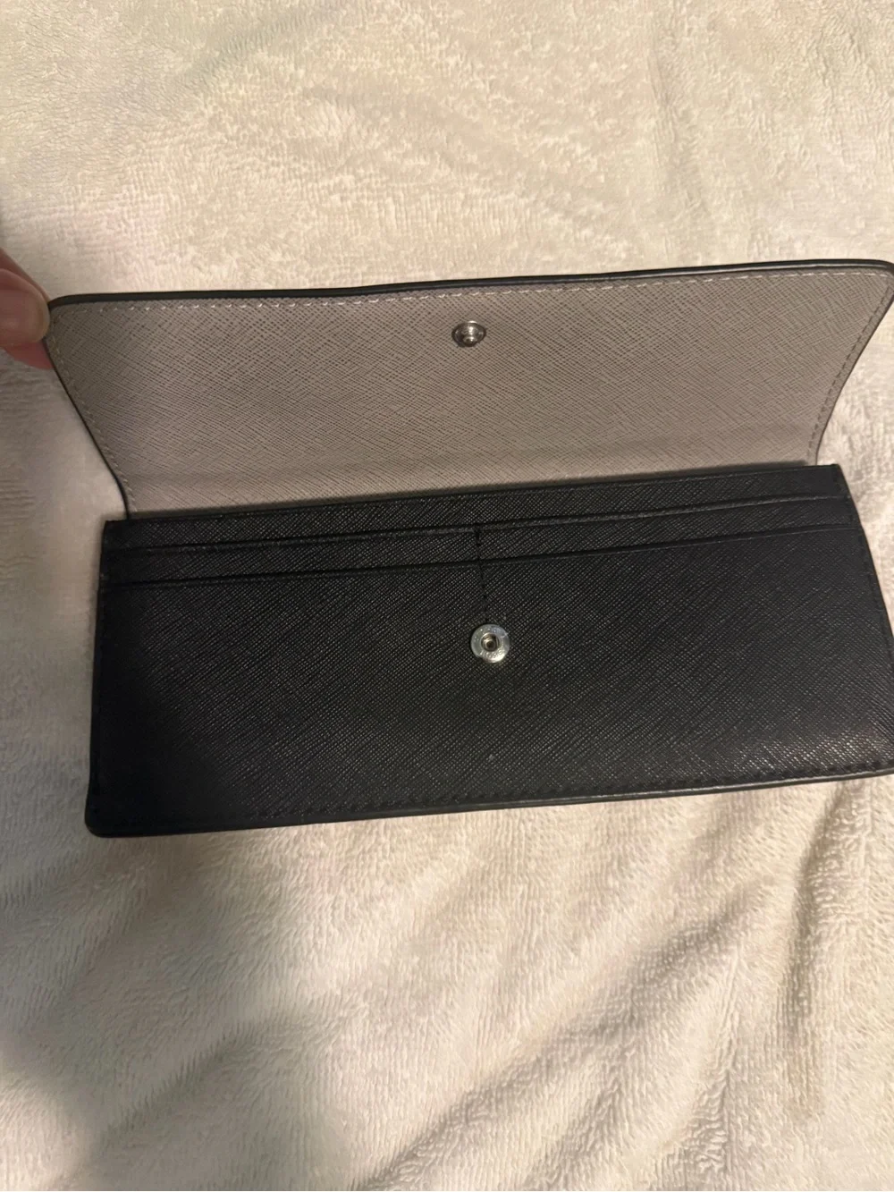Michael Kors Black Saffiano Trifold Wallet with Gold Logo